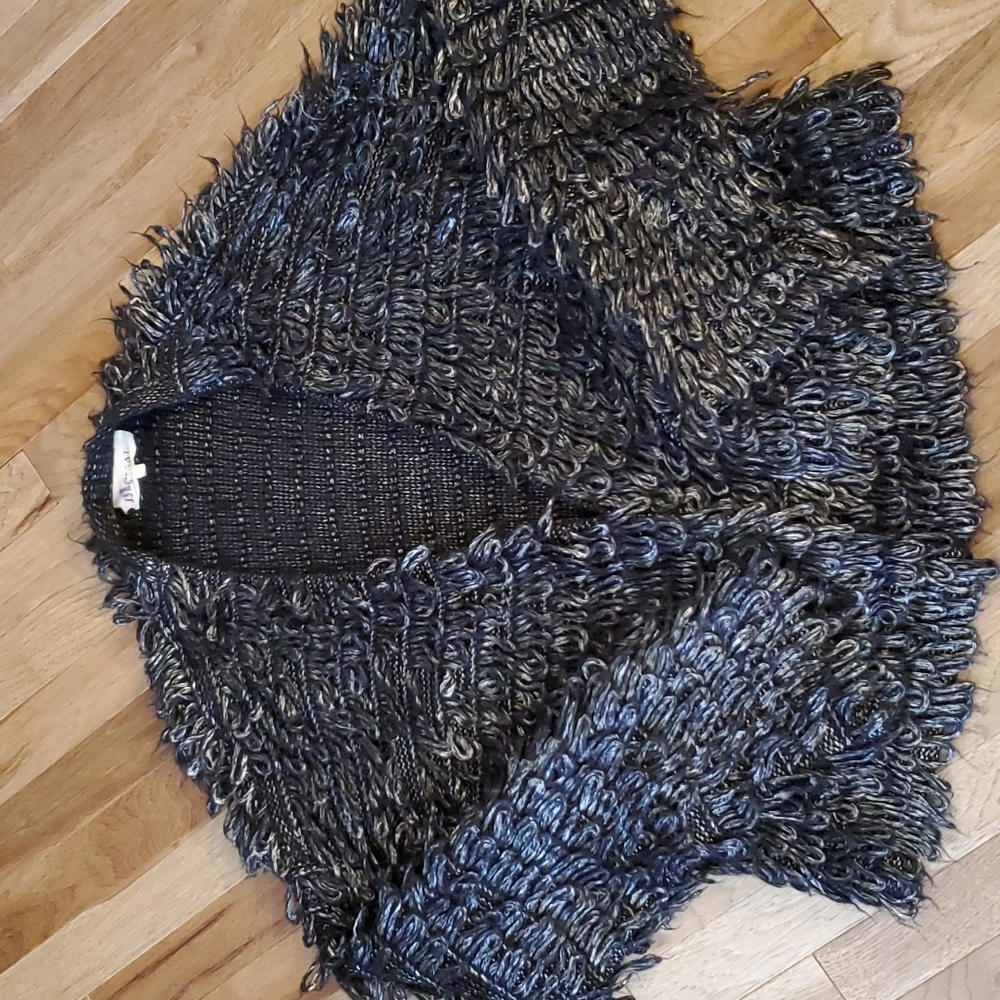 The Great. Short Monster Cardigan Loop Knot in Metallic Charcoal